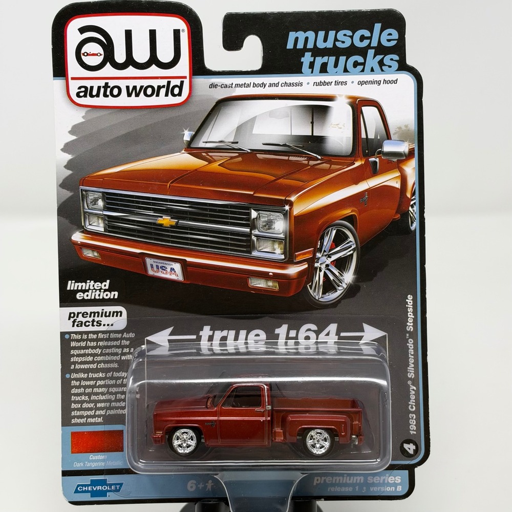 Auto World 1983 Chevy Silverado Stepside Dark Tangerine Metallic 1:64 AW64392
